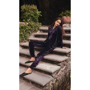 Johnny Was Plus Velvet Silk Blend Lenon Embroidered Jogger Pants Navy Size 1X